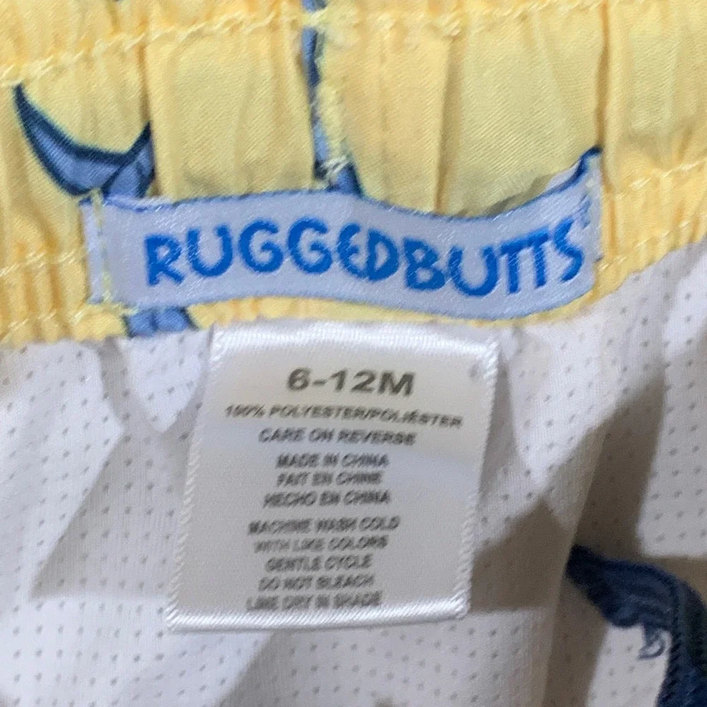RuggedButts Baby Boy‎ Yellow Shark Print Swim Trunks Board Shorts 6-12M